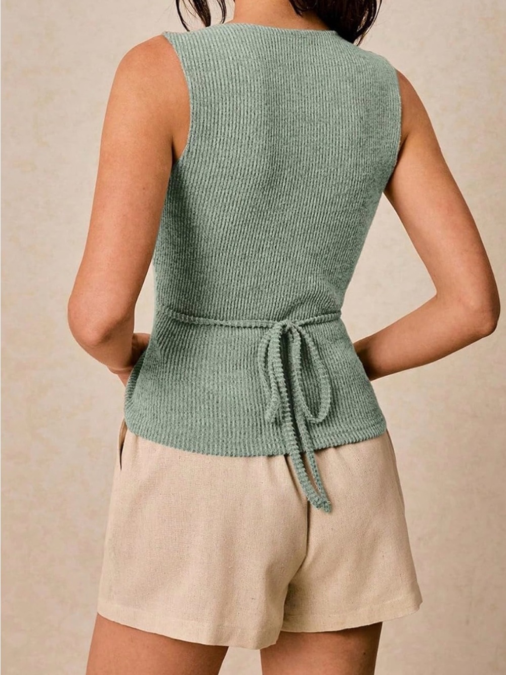 Sage Green Ribbed Shell-Button Knit Tank - Picture 5 of 5